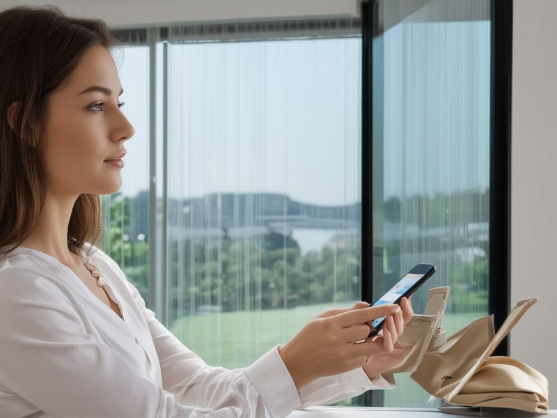 Modern smartphone controlling smart blinds with elegant interface